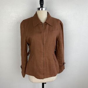 Vintage International Scene Women Linen Jacket Size 7/8 Russia Zip Front Lined